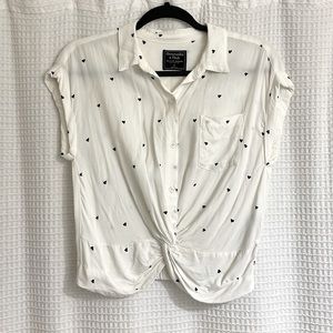 Abercrombie & Fitch dressy crop top, Small, White with Black hearts